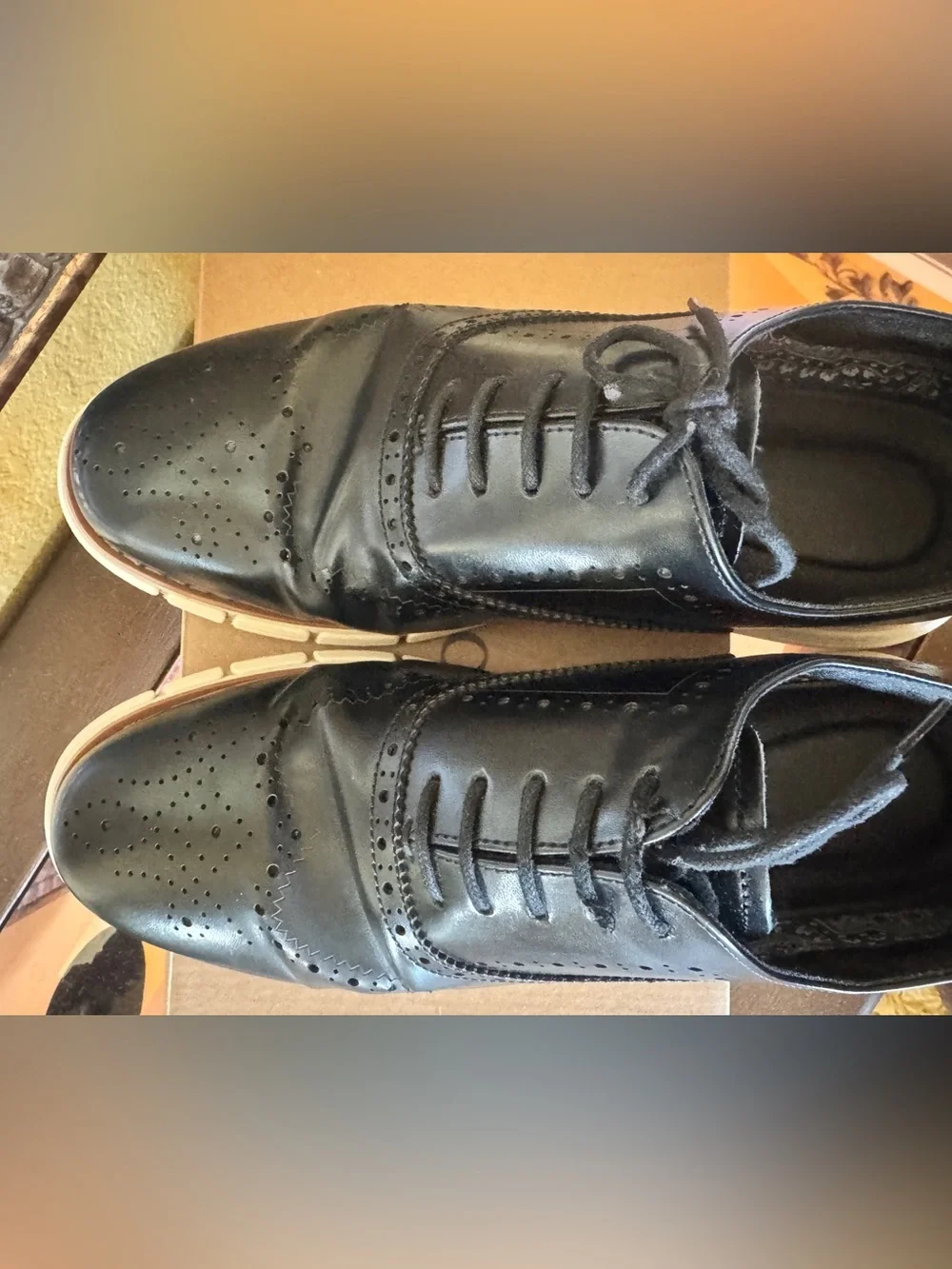 Bruno Marc Men's Black Wingtip Derby with White Sole